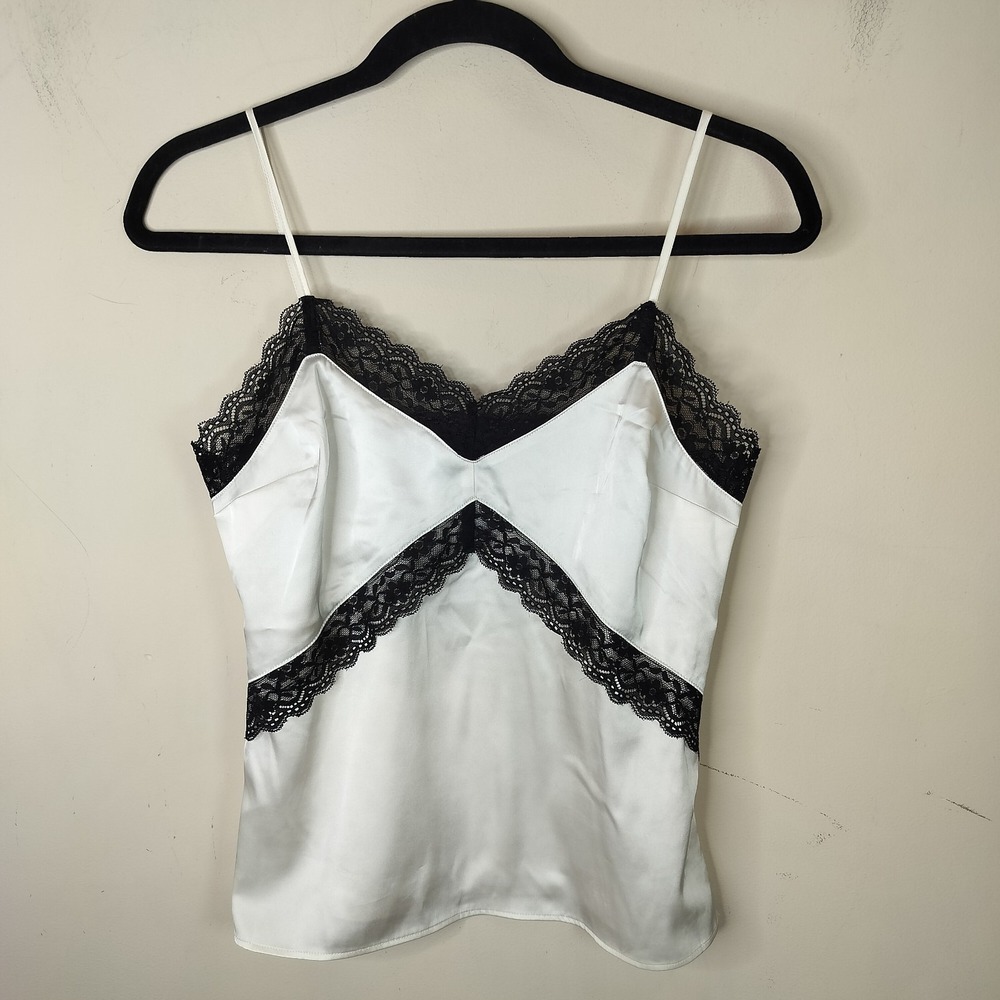Express White Satin Camisole with Black Lace Trim
